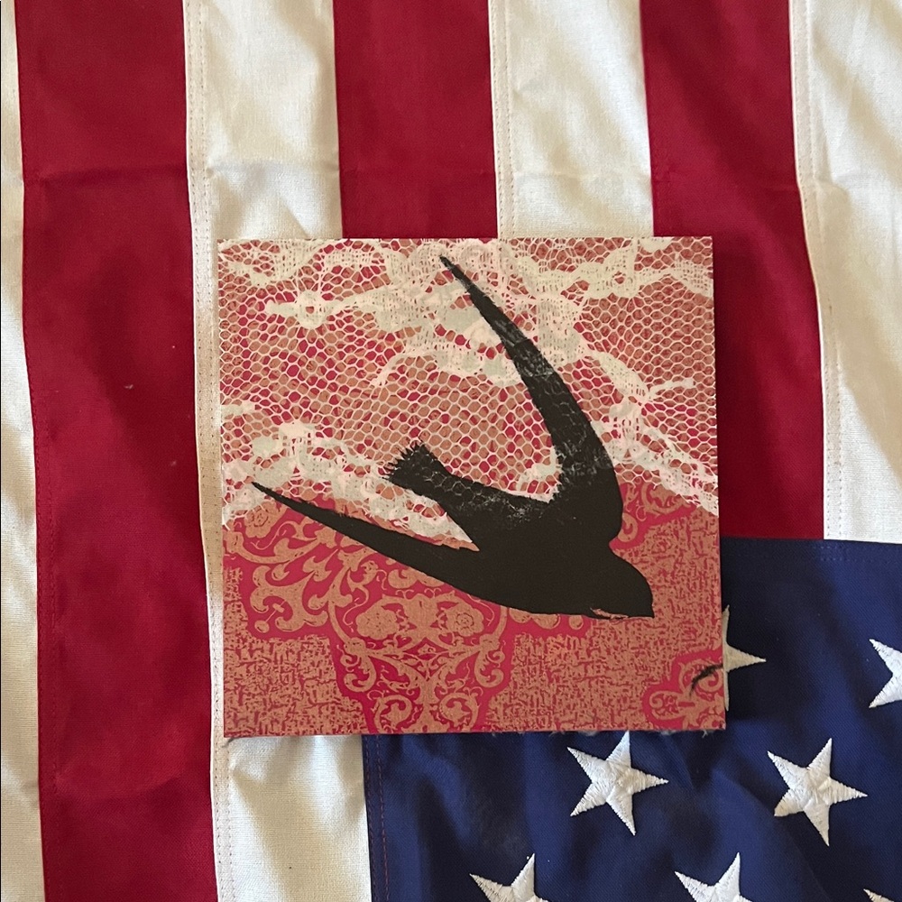 Red and pink Bird Art wood wall hanging